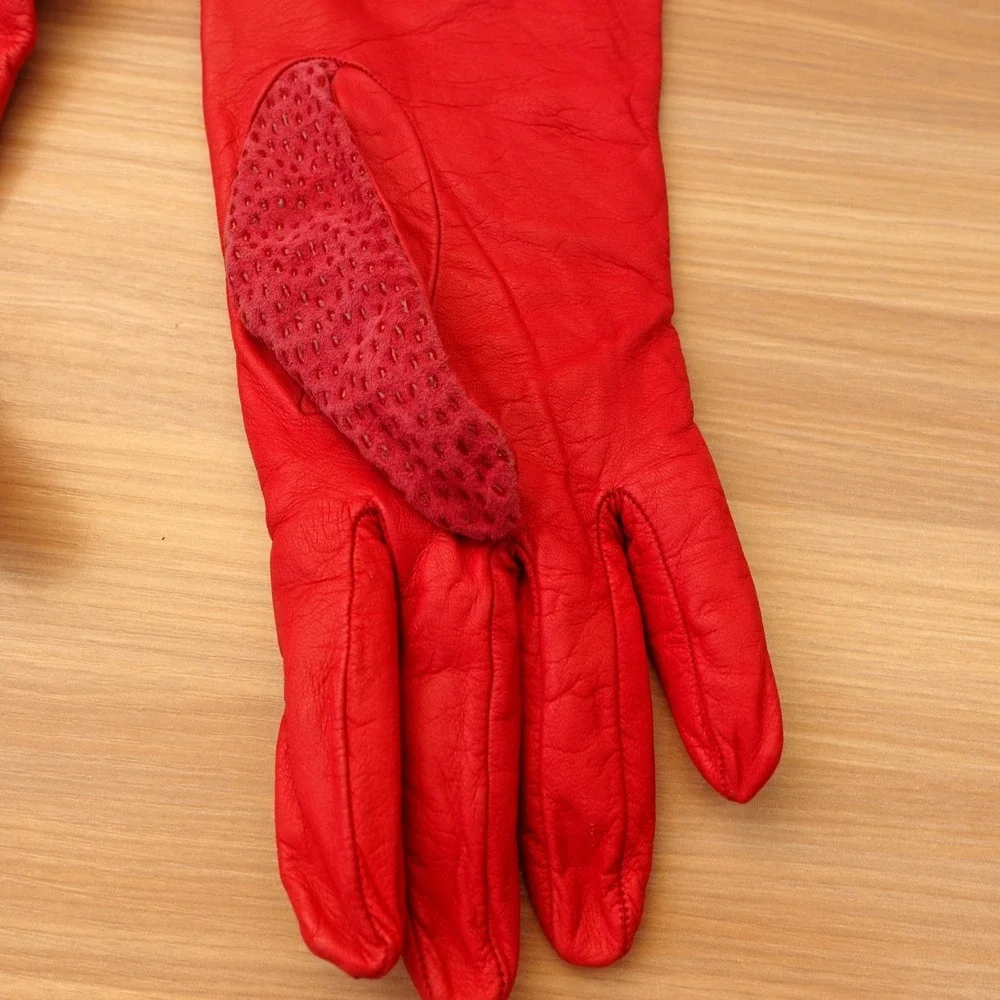 Vintage B ALTMAN CO Pink Leather Gloves Womens 8 Cashmere Lined‎ Italian Magenta